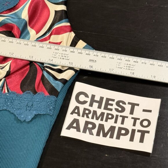 Y2K Babydoll Ribbed Lace Trim Teal Blue Contrast Bisou Bisou Womens Sz large Top - Picture 8 of 9